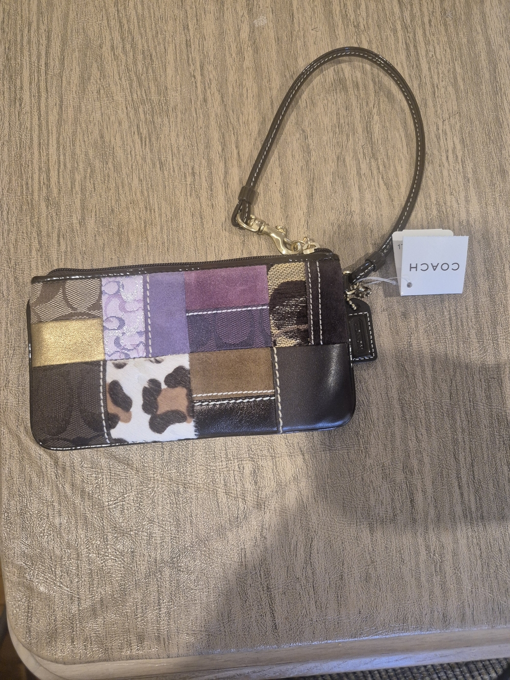 Vintage Coach Patchwork Wristlet in Purple and Brown